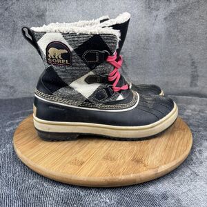 Sorel Winter Boots Womens Size 8 Black White Plaid Waterproof Sherpa LL5049-010